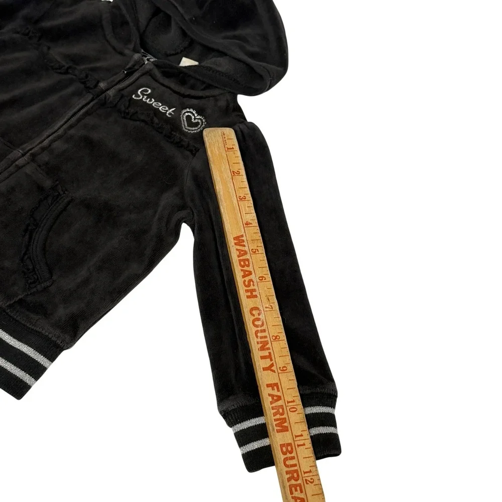 The Childrens Place Girls Black Velour Zip Up Hoodie Sweet Heart 24 Months